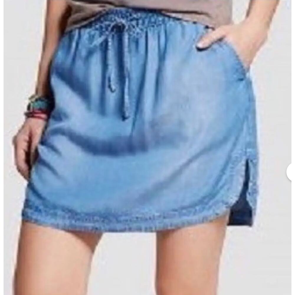 Chambray Mini Drawstring Skirt